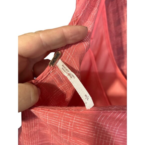 Free People Coral Pink Plaid Maxi Dress Cap Sleeves Flowy Fit Womens S - Picture 6 of 6